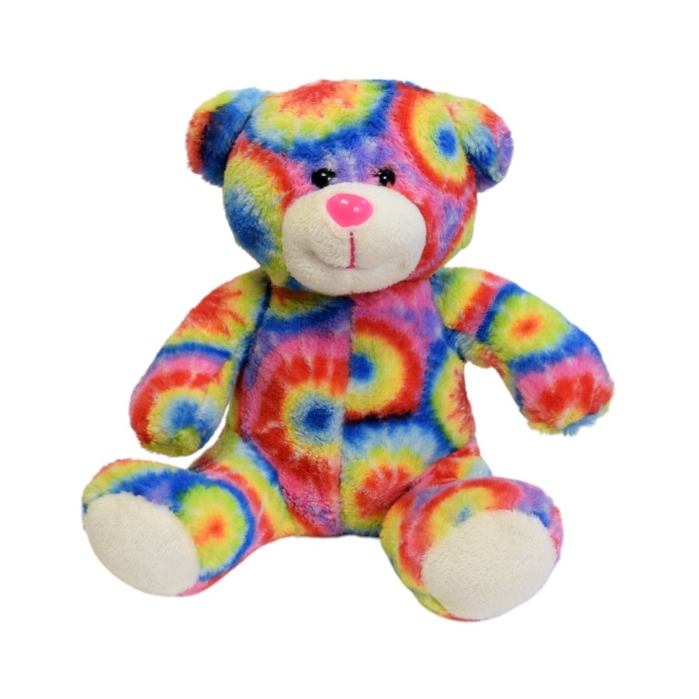 2011 Peace Pals Rainbow Tie Dye Pink Nose Teddy Bear 8" Bean Bag Handmade Plush